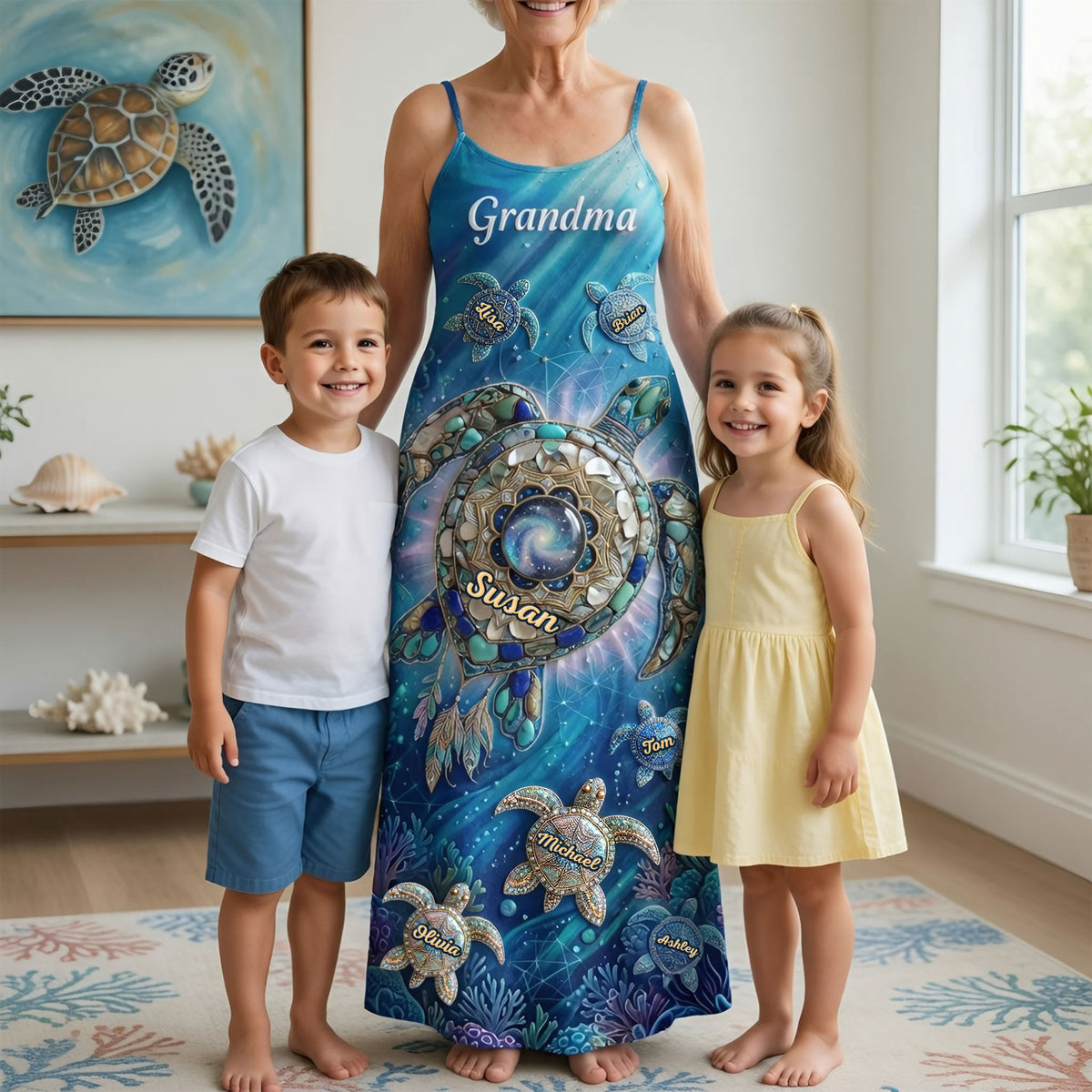 Turtle Grandma And Kids Maxi Dress - Personalized Gifts For Grandma 05HUTI080426-Homacus