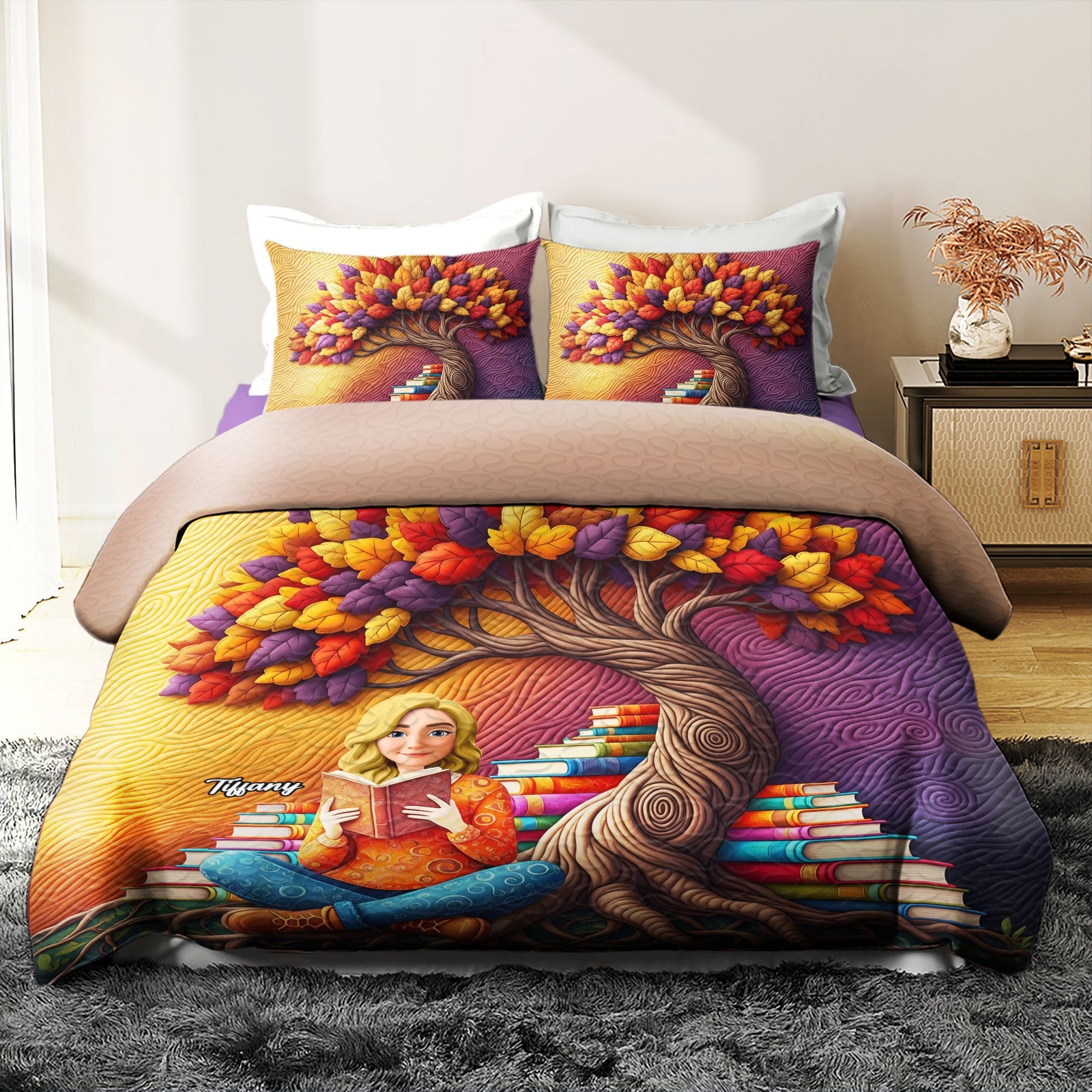 Reading Girl Quilt Bedding Set - Personalized Gifts For Book Lovers 03huti040625-Homacus