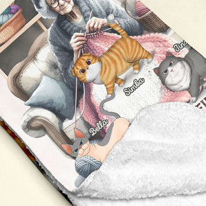 Personalized Gifts For Knitting Cat Lady Blanket 01QHTI040924-Homacus