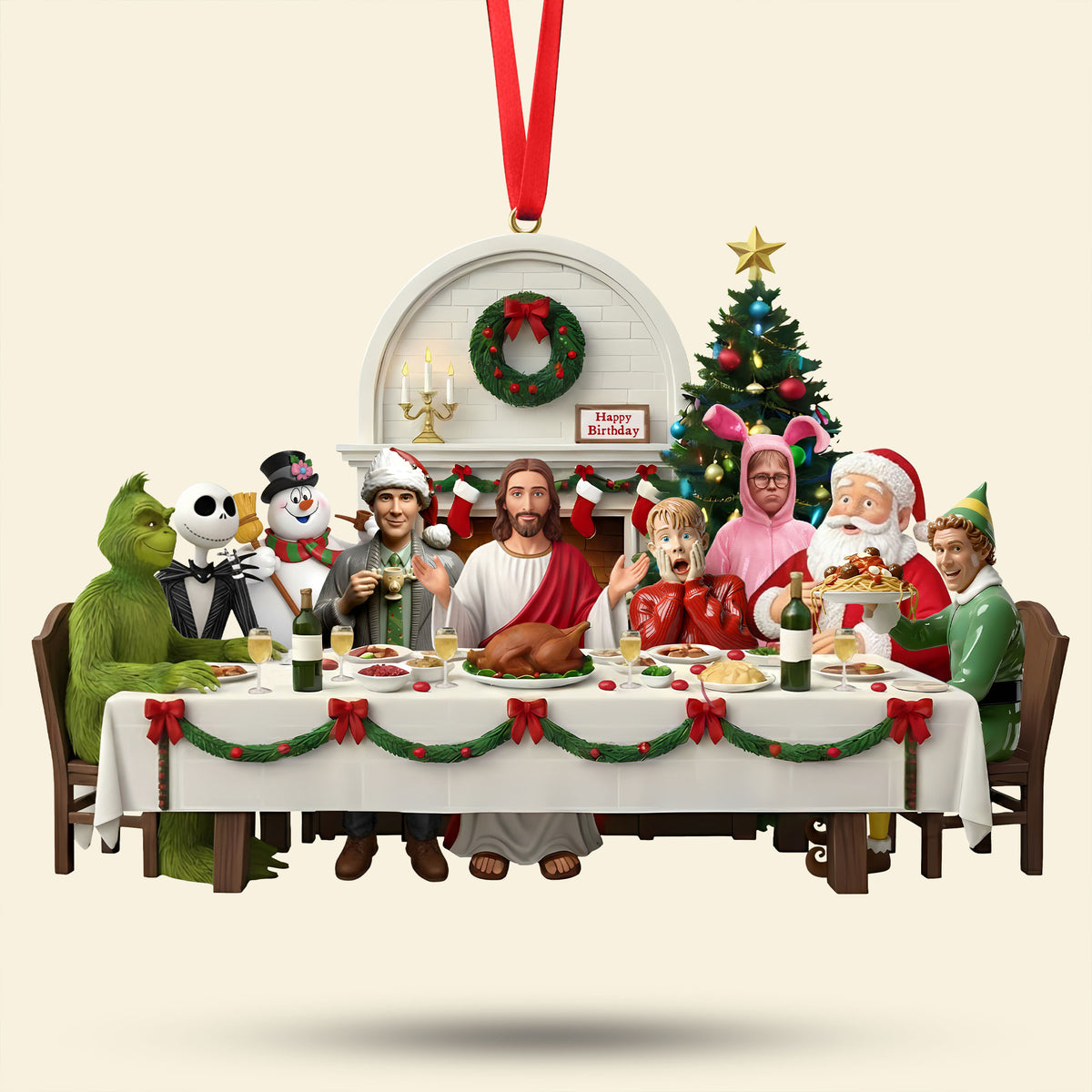 Christmas Party With Jesus Christ Ornament - Personalized For Christians and Classic Christmas Movie Lovers 01QHTI151025-Homacus
