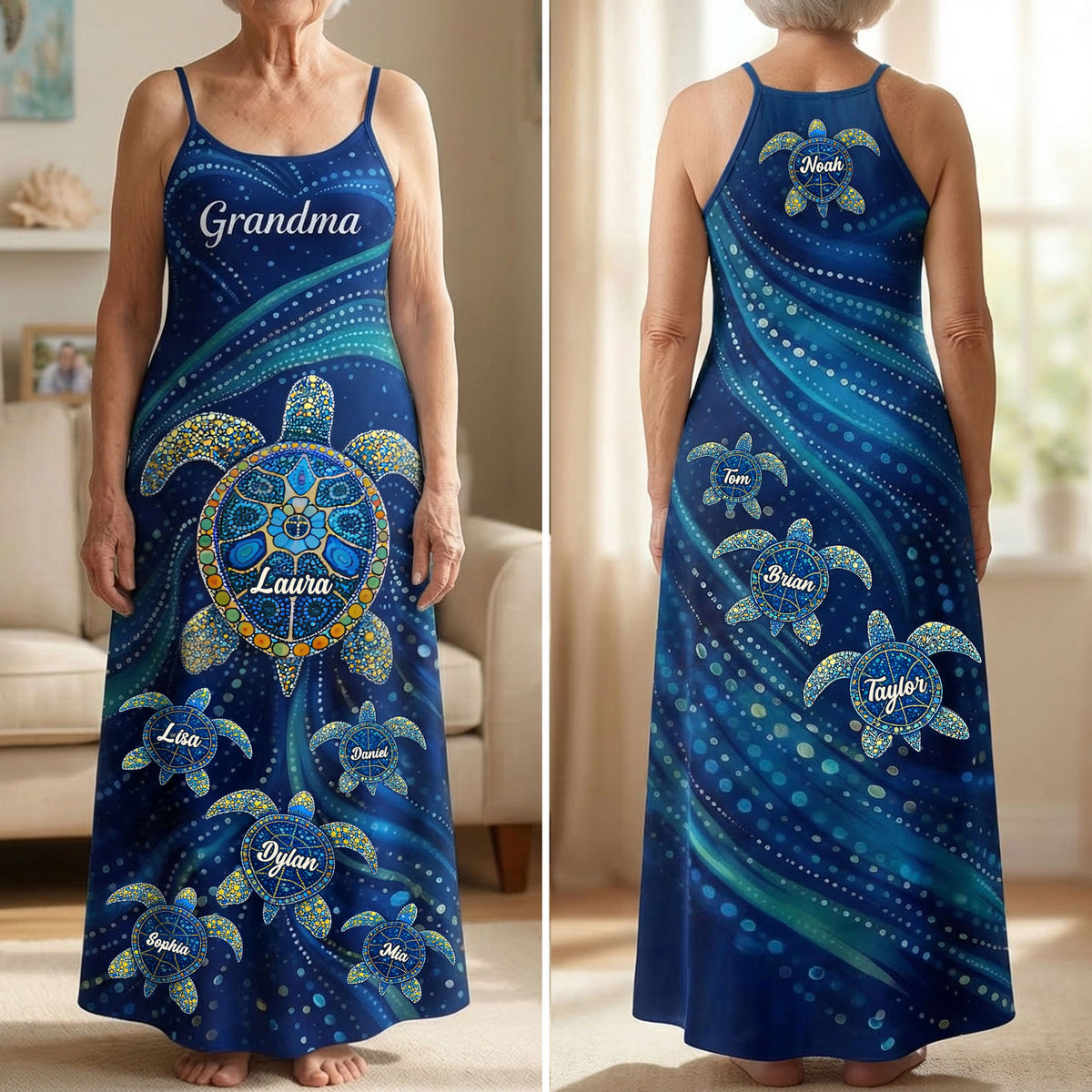 Turtle Grandma Suspender Maxi Dress - Personalized Mother's Day Gifts 01huti180326-Homacus
