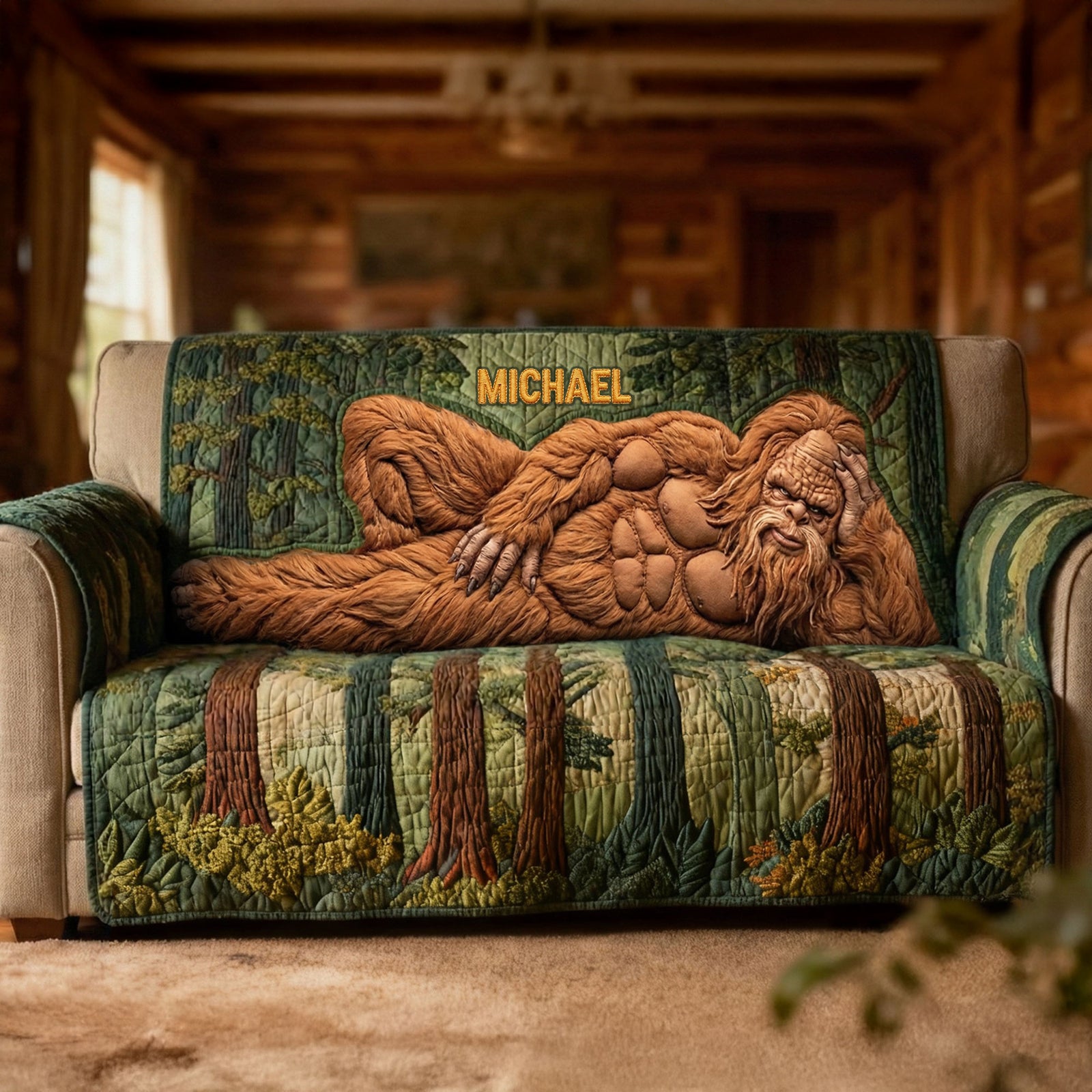 Fun Relax Sasquatch Quilted Sofa Cover, Personalized Gifts For Bigfoot Lovers 01QHTI040226-Homacus