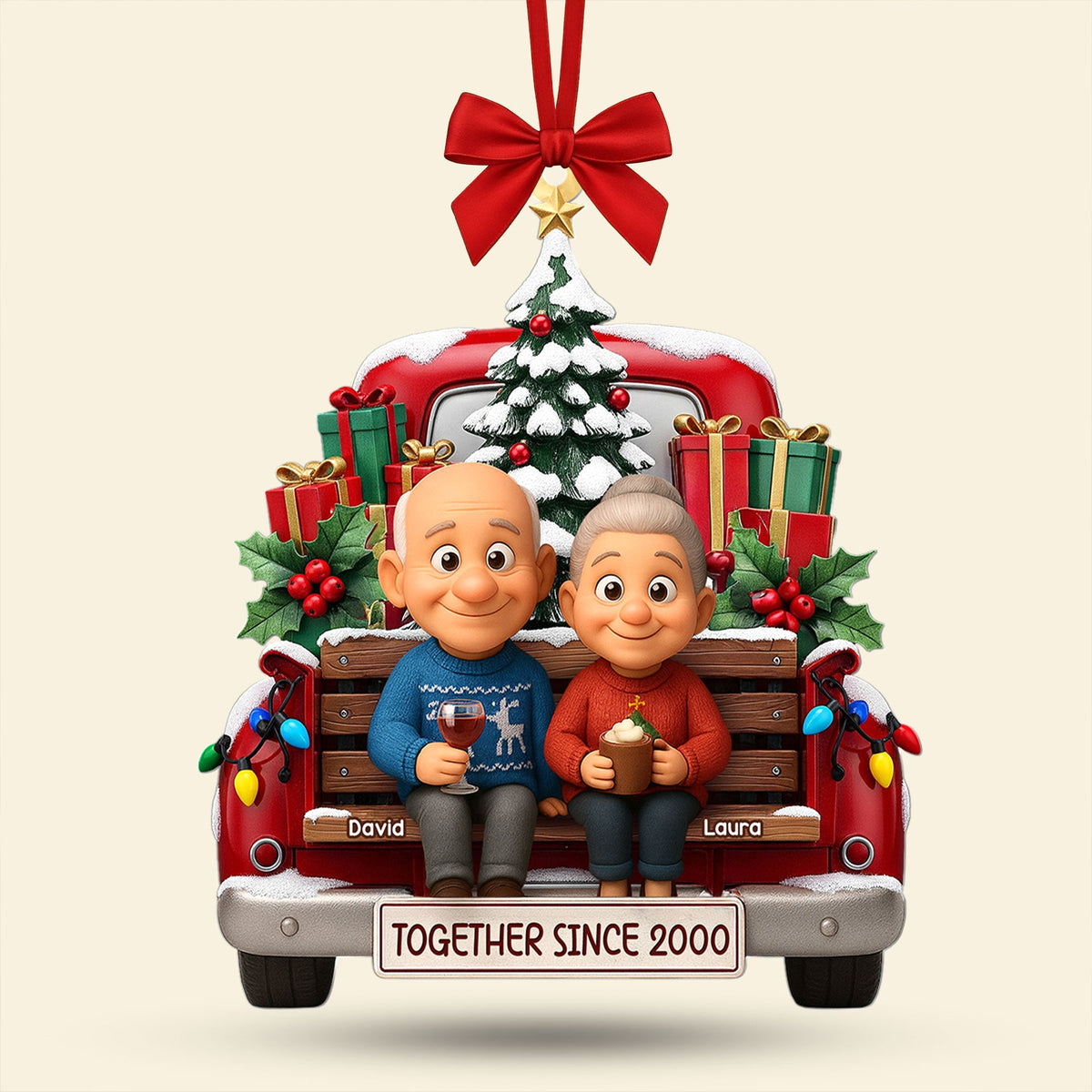 Old Couple Cheering On Truck Ornament - Custom Photo Gifts For Couple 03pati300825-Homacus