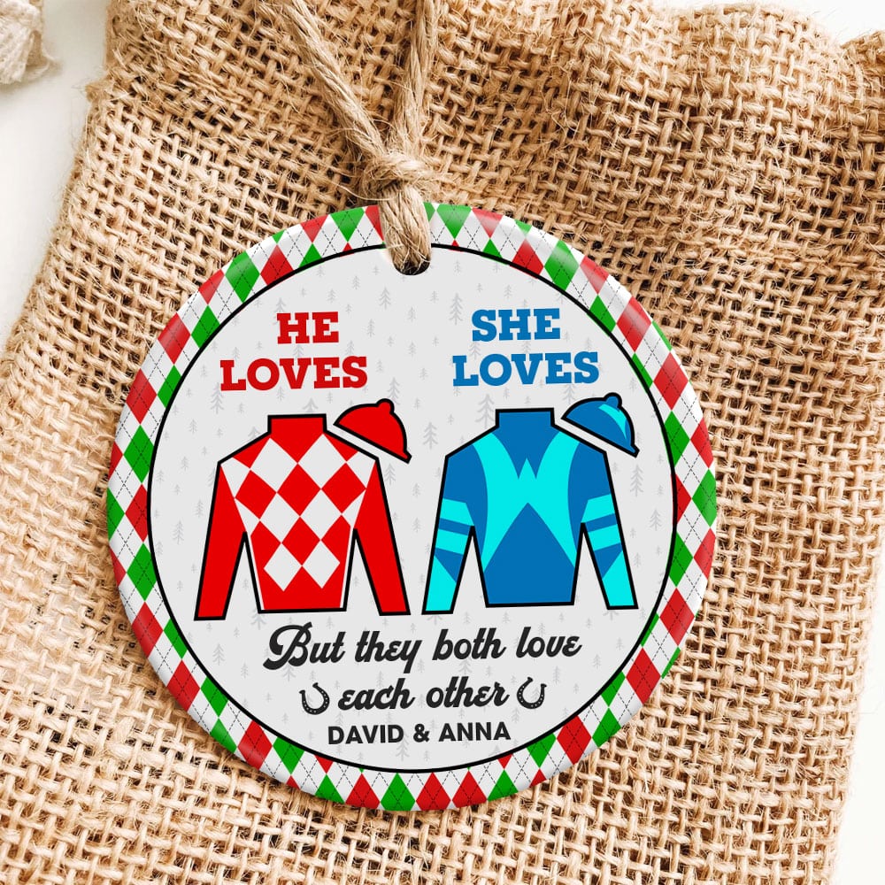 Personalized Gifts For Couple Ceramic Ornament 01huti101023 Horse Racing Fans-Homacus