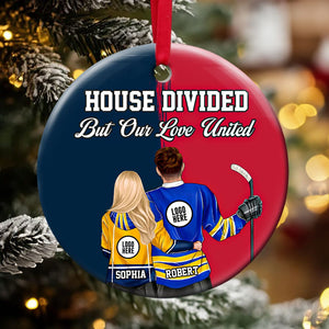 Hockey Couple Ornament - House Divided - Custom Team Logo Gifts For Ice Hockey Lovers-Homacus