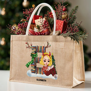 Personalized Gifts For Book Lover Alphabet Christmas Jute Tote Bag 04OHTI151124HH-Homacus