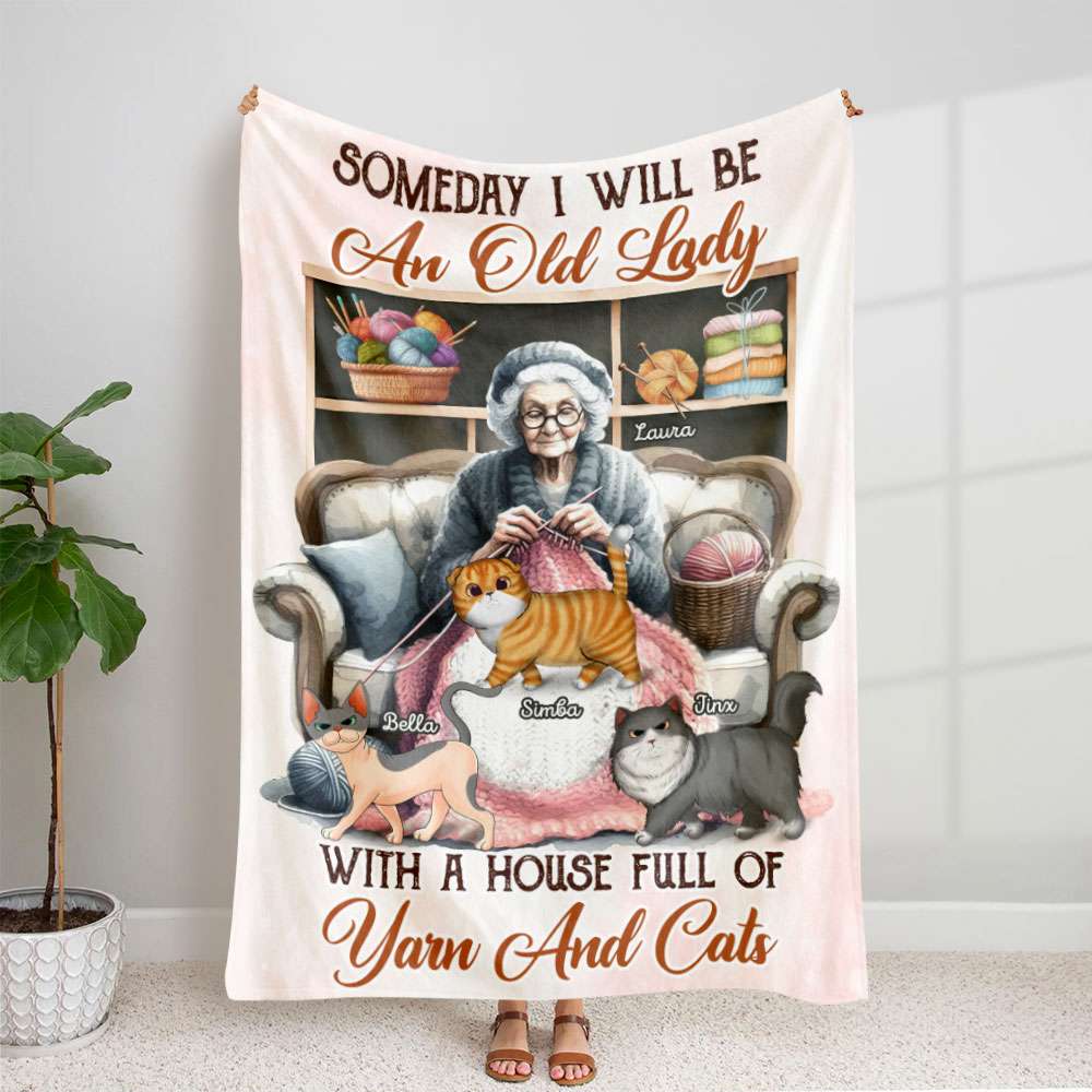 Personalized Gifts For Knitting Cat Lady Blanket 01QHTI040924-Homacus