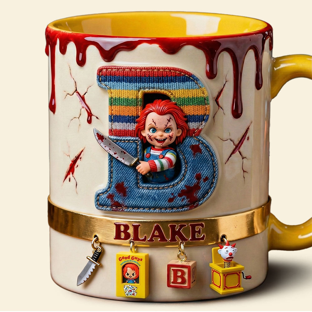 Playful Horror Alphabet Initial Letter Accent Mug, Personalized Gifts For Horror Fan 01QHTI130126-Homacus