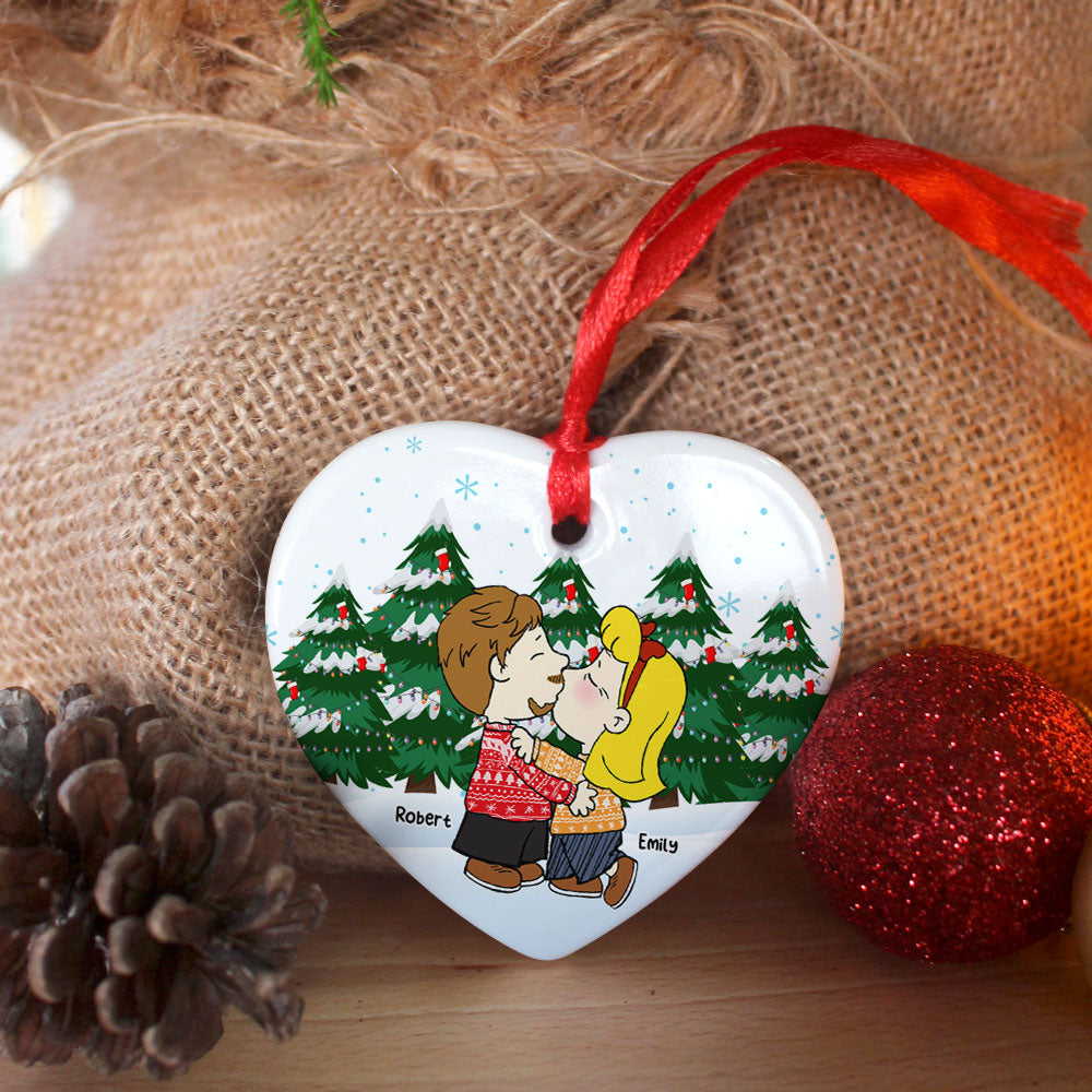 Kissing Couple - Personalized Christmas Gifts - Couple Heart Ornament-Homacus