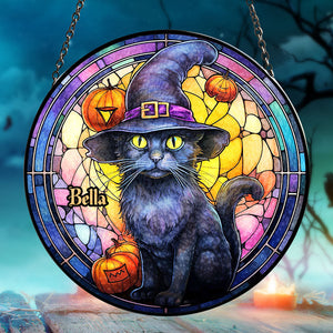 Personalized Black Cat Stained Glass Suncatcher 02TOTI270824-Homacus