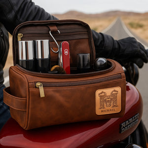 Motorcycle Initial Letter Alphabet Men Leather Toiletry Bag, Personalized Gifts For Bikers 02qhti190825-Homacus