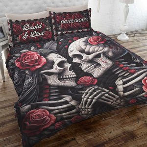 Personalized Gifts For Couple Quilt Bed Set Gothic Skull Lovers 03qhti251224-Homacus