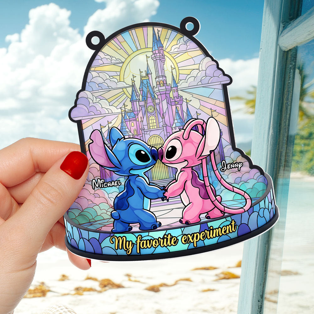 Cute Blue Monster Couple Suncatcher - Personalized Gifts For Couple 04ohti050625-Homacus
