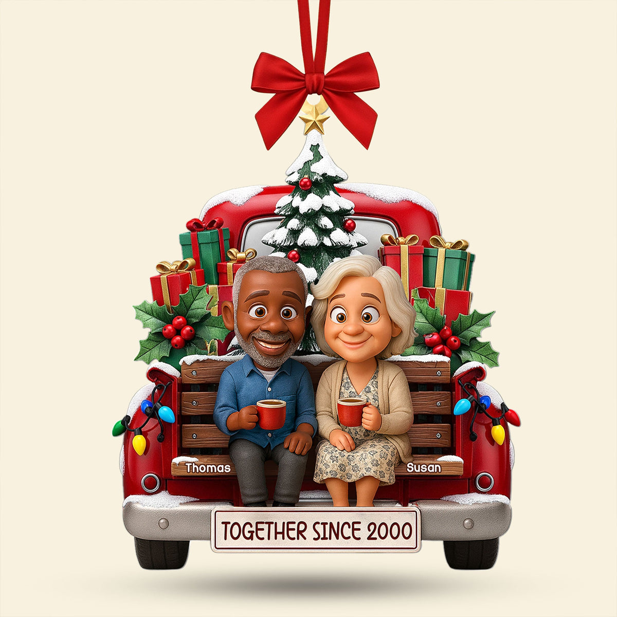 Old Couple Cheering On Truck Ornament - Custom Photo Gifts For Couple 03pati300825-Homacus