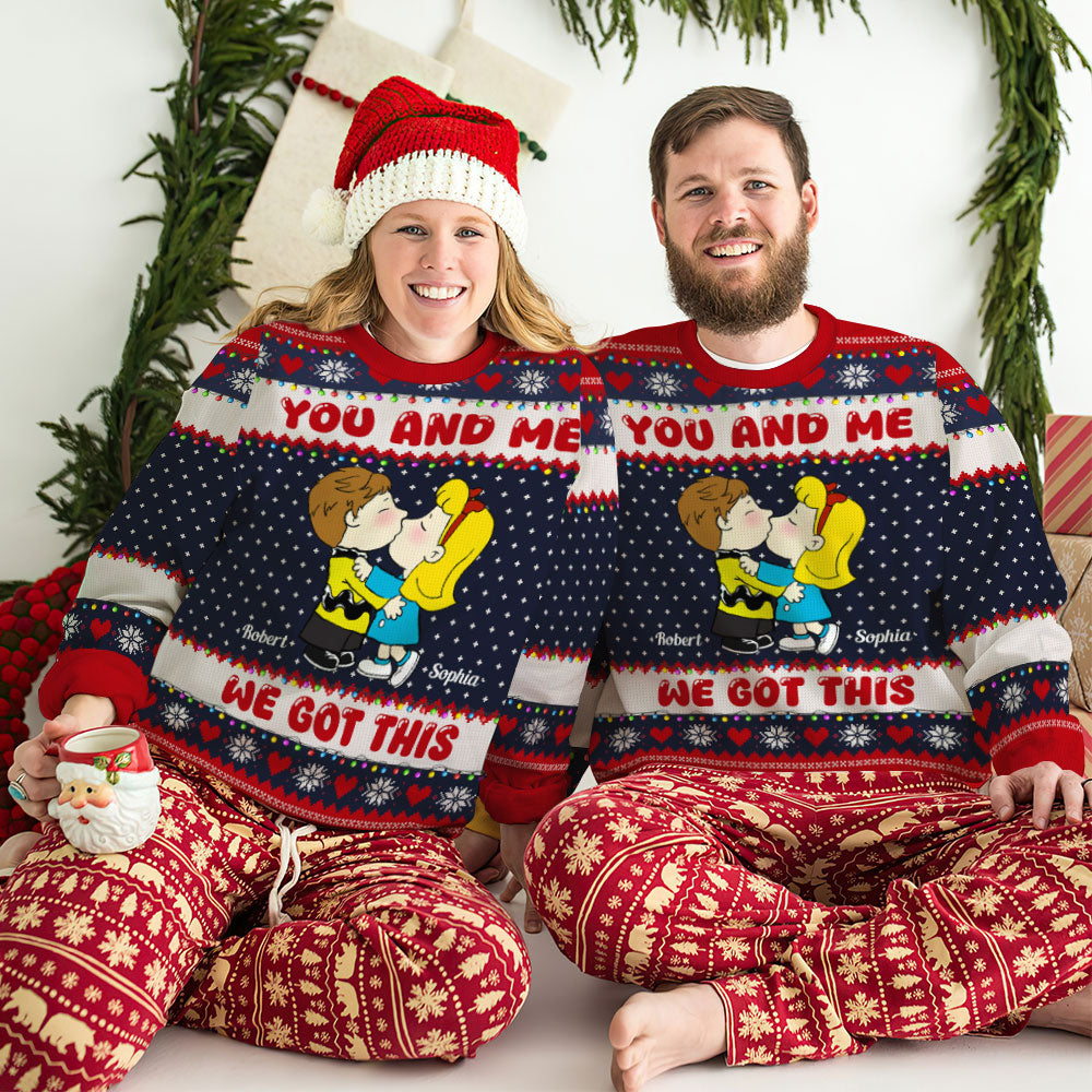 Personalized Gifts For Couple Ugly Sweater 01acti041024hg Cartoon Couple Kissing-Homacus