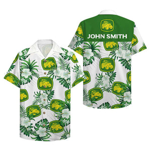 Personalized Farmer Hawaiian Shirt - Tractor & Floral Pattern-Homacus