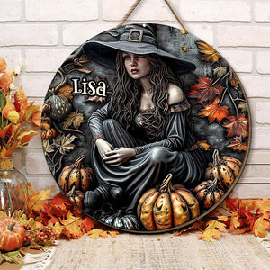 Personalized Round Shaped Home Decor Witch Wood Sign 3D Halloween Wicked Witch 02HUTI200824-Homacus