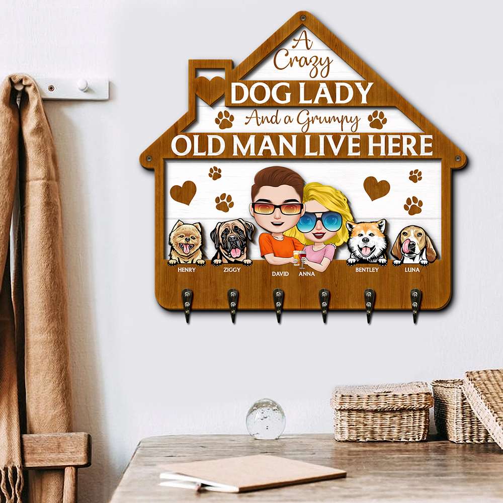 Personalized Gifts For Couple Wood Key Hanger 04ntqn230622 Dog Lovers With Home Shape-Homacus