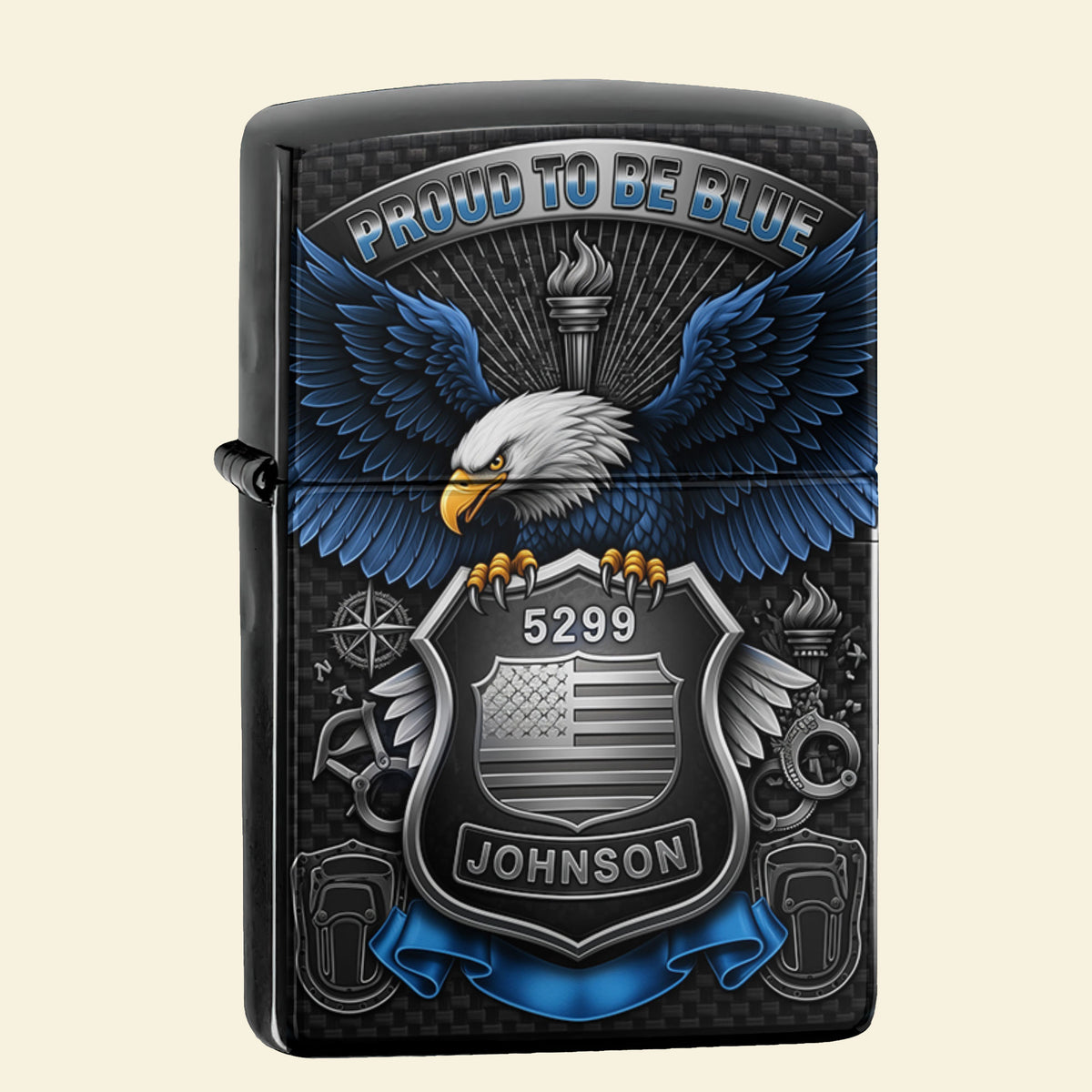 American Eagle and Thin Blue Line Flag Lighter - Personalized Gifts For Police Officer-Homacus