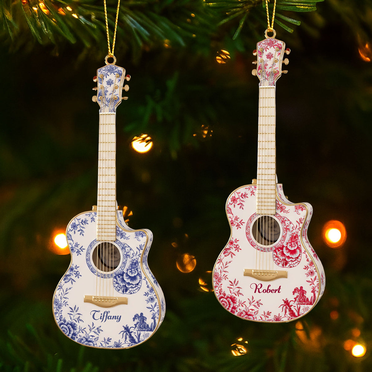 Guitar Toile de Jouy Ornament - Personalized Gifts For Guitar Lovers 04pgti260925-Homacus
