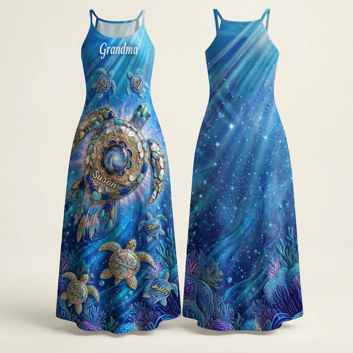Turtle Grandma And Kids Maxi Dress - Personalized Gifts For Grandma 05HUTI080426-Homacus