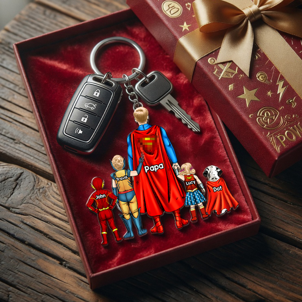 Power Dad And His Sidekicks - Personalized Gifts For Dad Keychain 071qhhu020525pa-Homacus