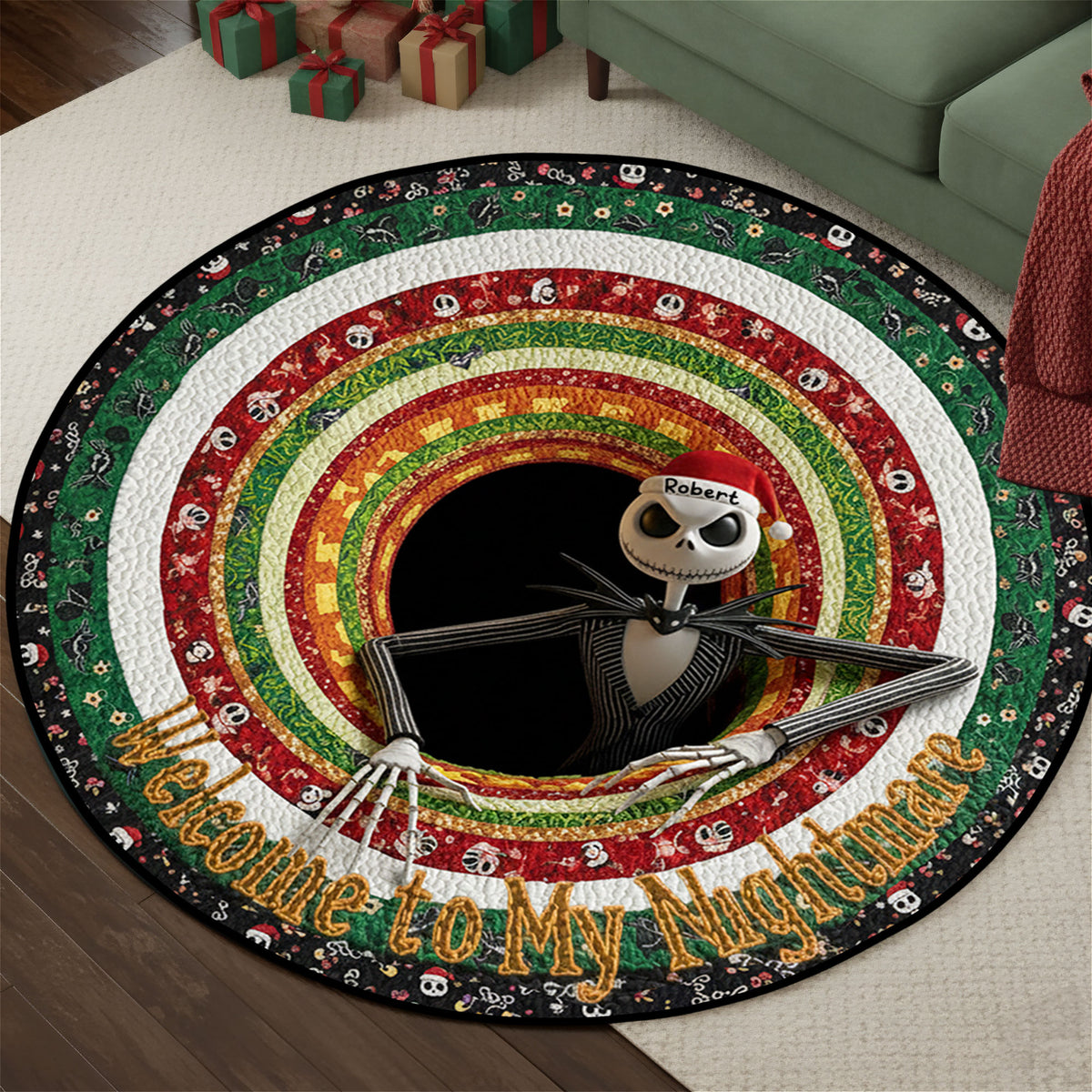 Personalized Spooky Christmas Gifts For Horror Fans Quilted Round Mat 05tgti300925-Homacus