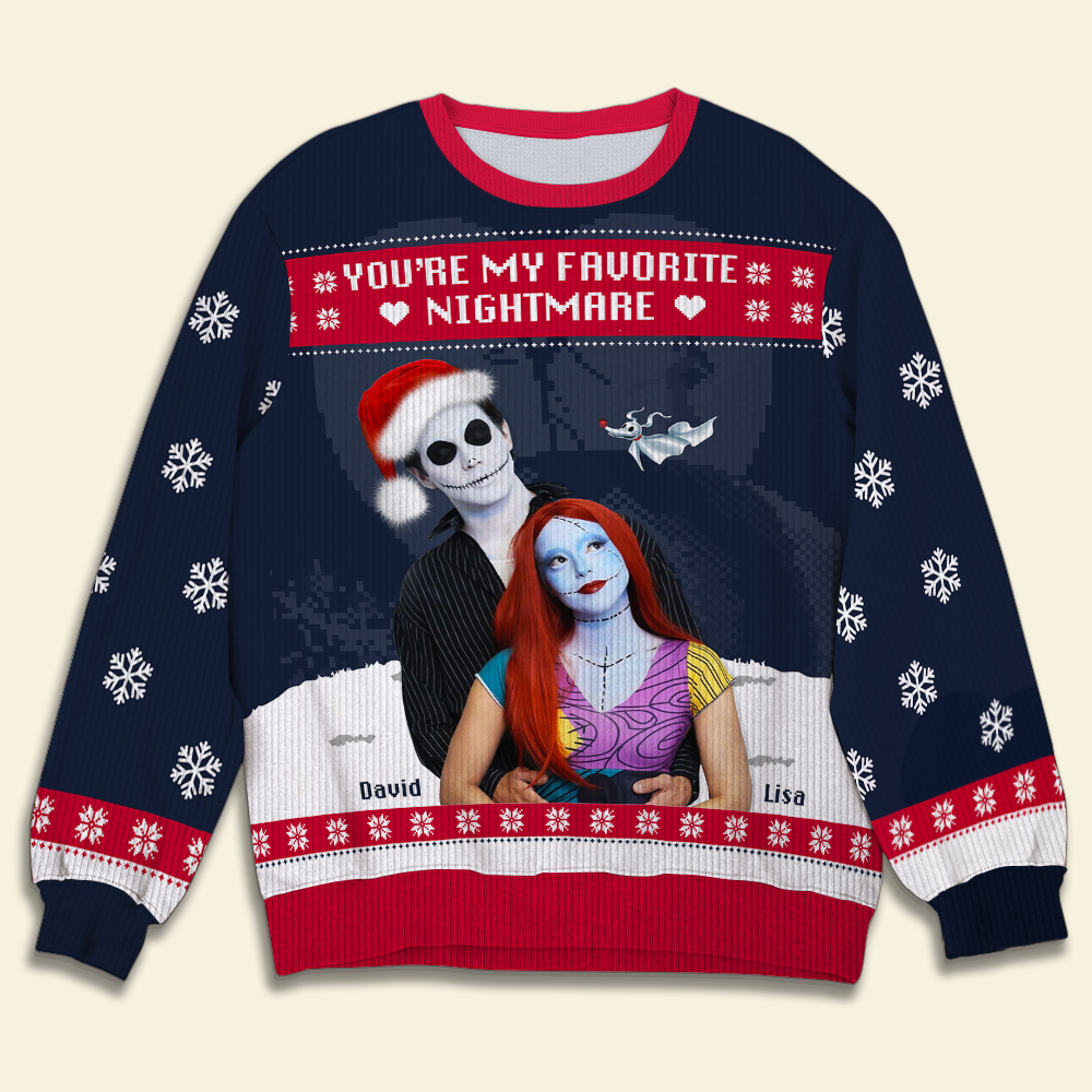 Custom Photo Gifts For Couple Christmas Ugly Sweater 02HUHU051024 You're My Favorite Nightmare-Homacus