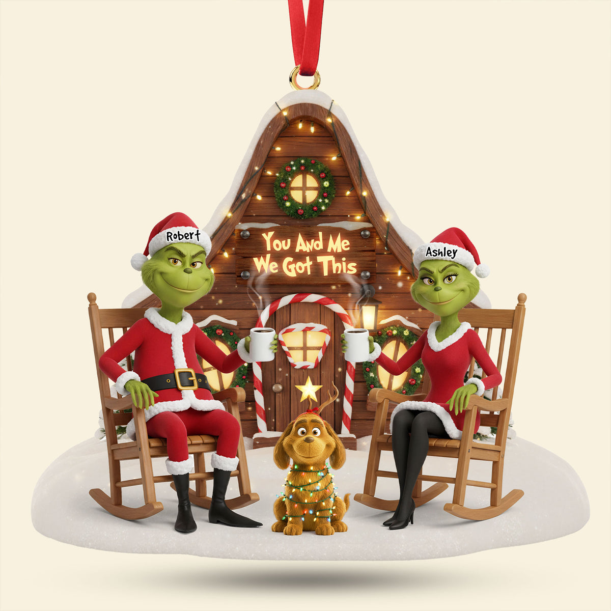 Dog Lover Green Monster Couple Ornament - Personalized Gift For Couple Christmas Ornament 03OHTI171025-Homacus