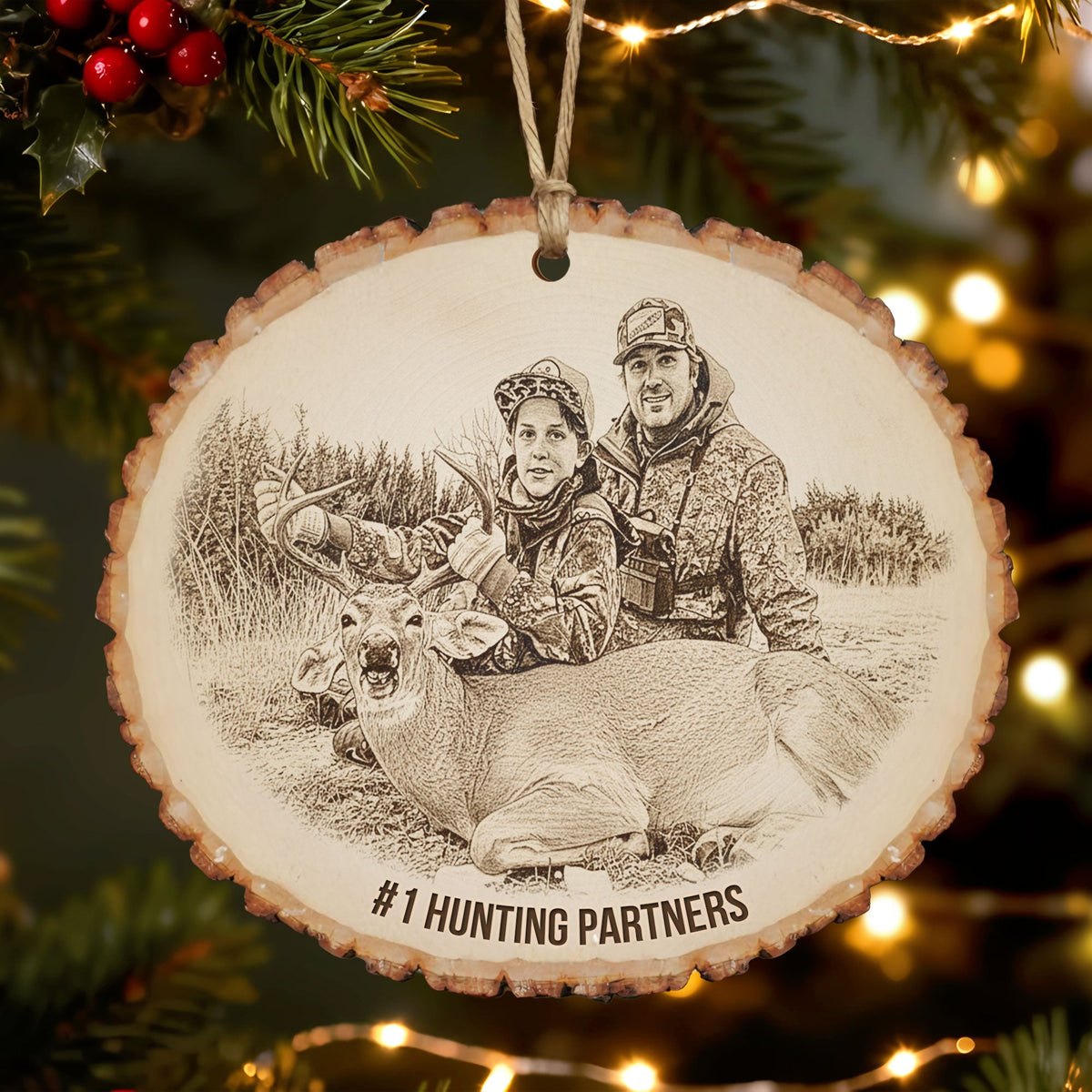 Custom Photo Engraved Effect Wood Ornament, Personalized Gifts For Hunting Lovers 02qhti071025-Homacus
