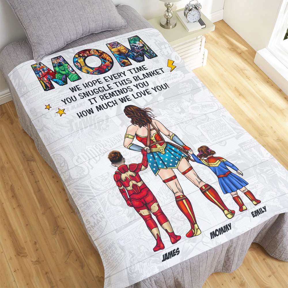 Personalized Gifts For Mom Blanket Super Mom And Kids 01NATI200325PA-Homacus