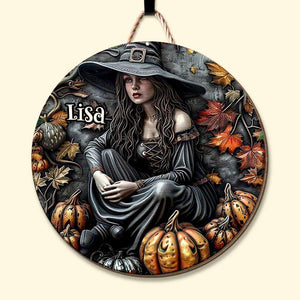 Personalized Round Shaped Home Decor Witch Wood Sign 3D Halloween Wicked Witch 02HUTI200824-Homacus