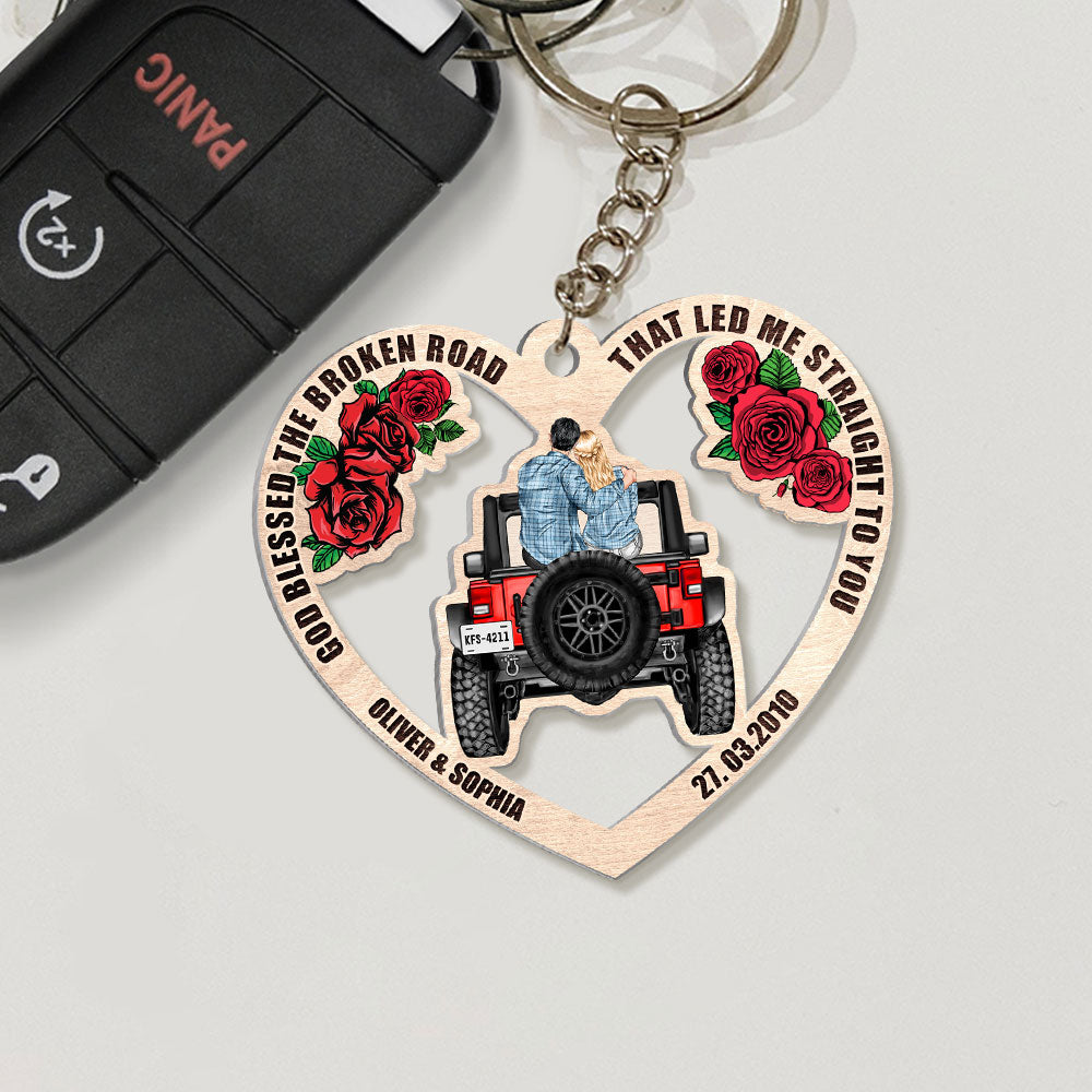 Personalized Gifts For Couple Keychain The Broken Road Led Me Straight To You-Homacus