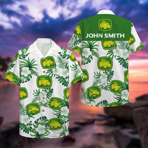 Personalized Farmer Hawaiian Shirt - Tractor & Floral Pattern-Homacus