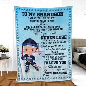 Gift For Kid, Personalized Blanket, Hockey Kid Blanket-Homacus