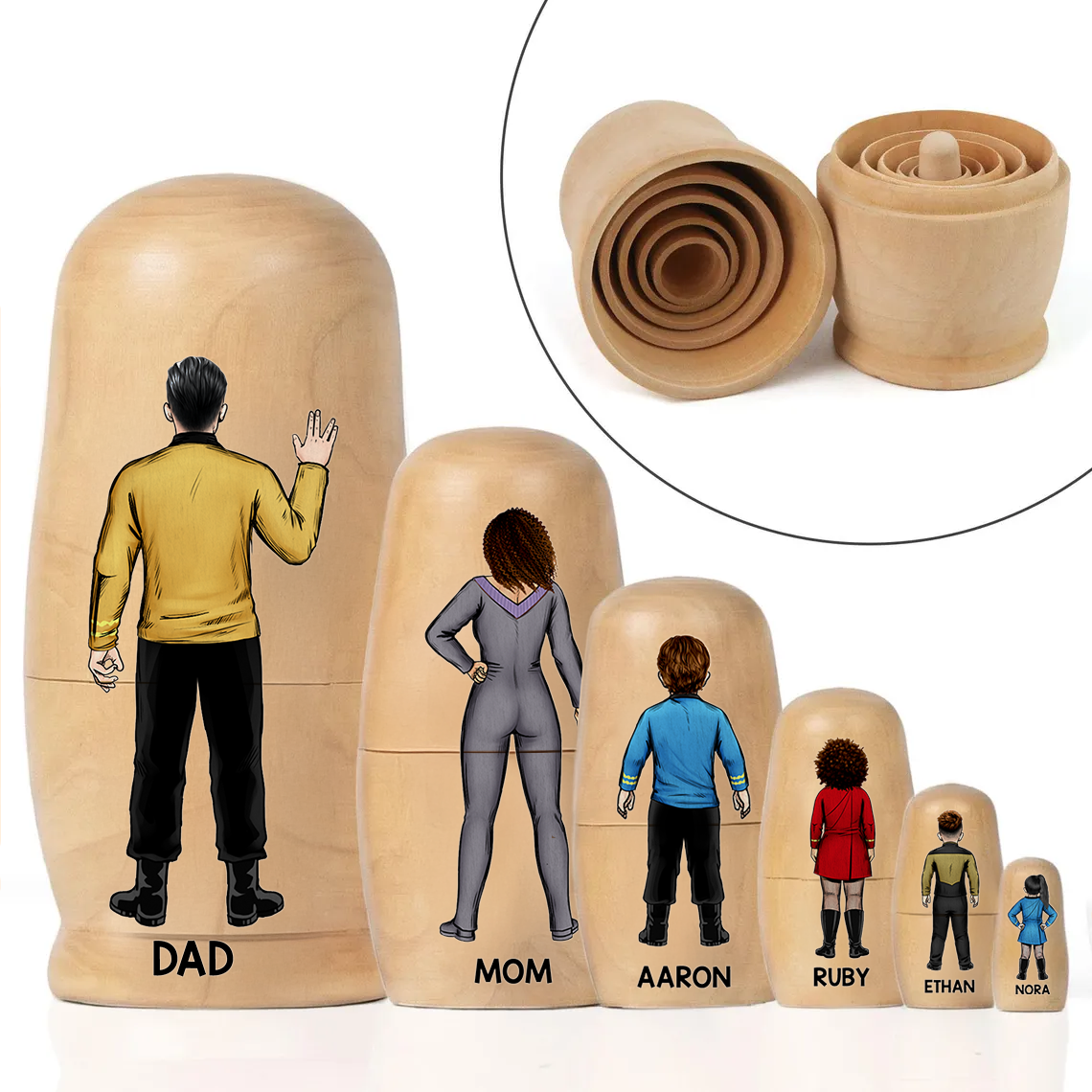 Sci-fi Theme Family Nesting Dolls - Personalized Gifts For Family Wooden Nesting Dolls 01QHHU90426HH-Homacus