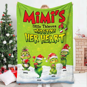 Little Thieves Who Stole Her Heart, Gift For Grandma, Personalized Blanket, Green Kid Blanket, Christmas Gift 02HTTI151123-Homacus