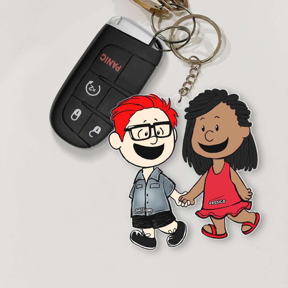 Personalized Christmas Couple Keychain - Cartoon Couple Hand In Hand 06qhhn190124hh-Homacus