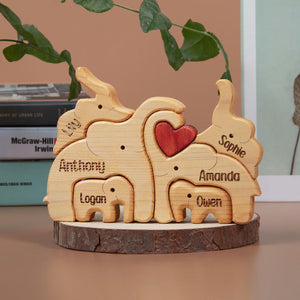 Elephant Family Wooden Puzzle Gift For Family 01acxx050525-Homacus