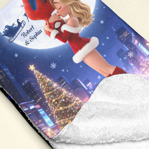 Kissing Couple Christmas Blanket - Personalized Gifts For Couple Blanket 02HUTI290826