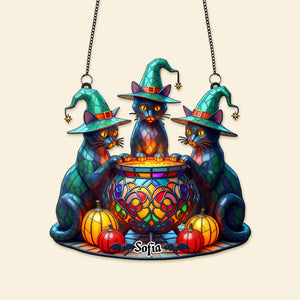 Witch Cat Suncatcher Ornament - Personalized Gifts For Halloween 03NAMG120825-Homacus