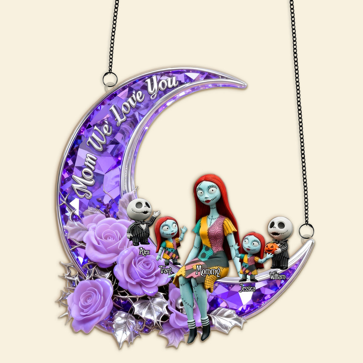 Horror Mom And Kids Suncatcher - Personalized Gifts For Mother's Day Suncatcher Ornament 02TOMG250226-Homacus