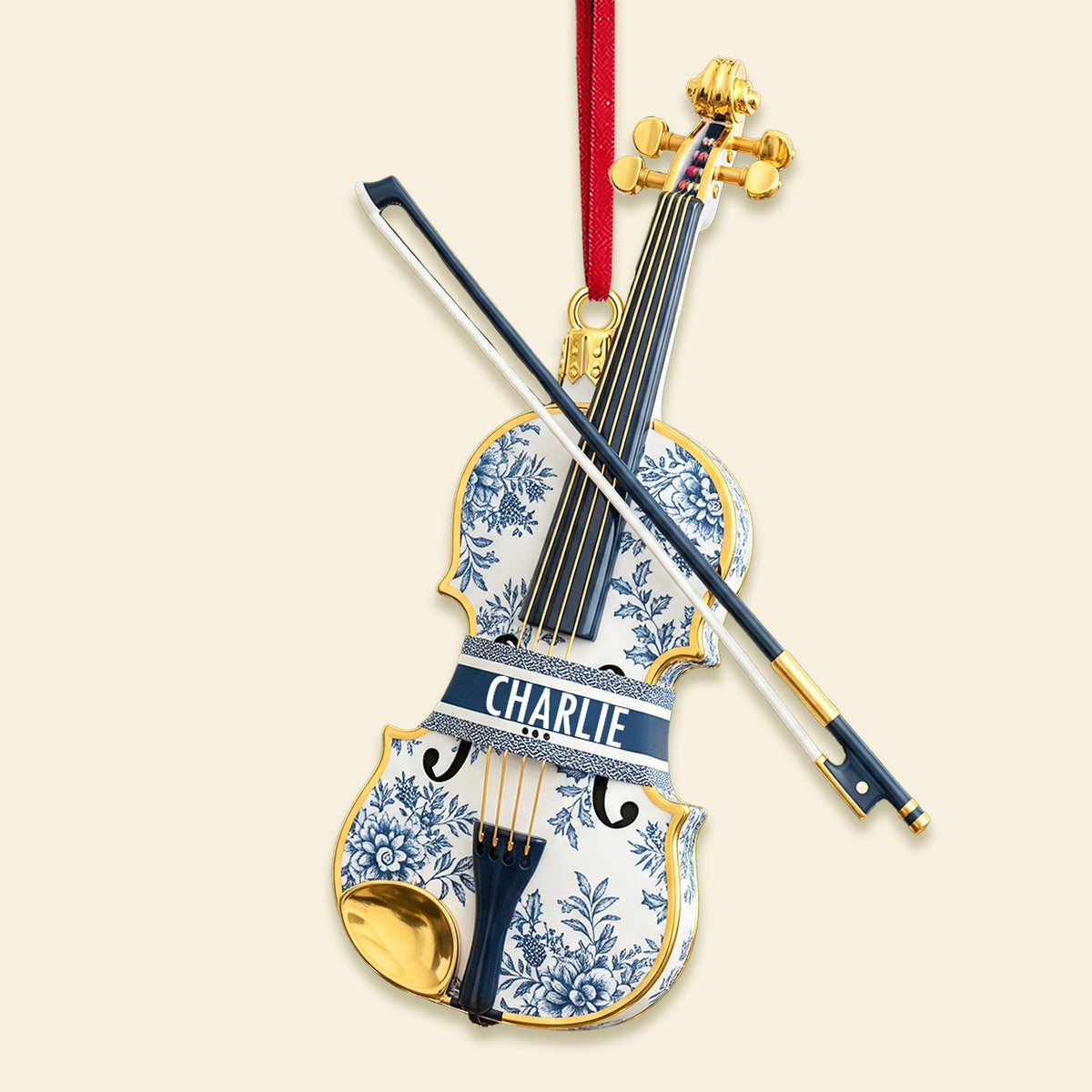 Violin Toile de Jouy Ornament - Personalized Gifts For Violin Lover Christmas Ornament 02PGMG131025-Homacus