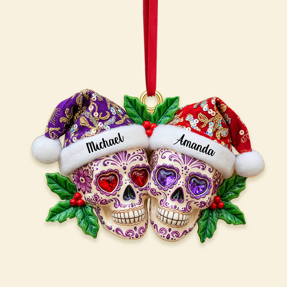 Personalized Gifts For Christmas, Christmas Dia de Los Muertos Skull Couple Acrylic Ornament 01pamg090925-Homacus