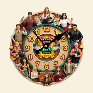 Retro Coffee Shop Squad Wall Clock - Personalized Gifts For Sitcom Lover Wall Clock 02NAMG140326-Homacus