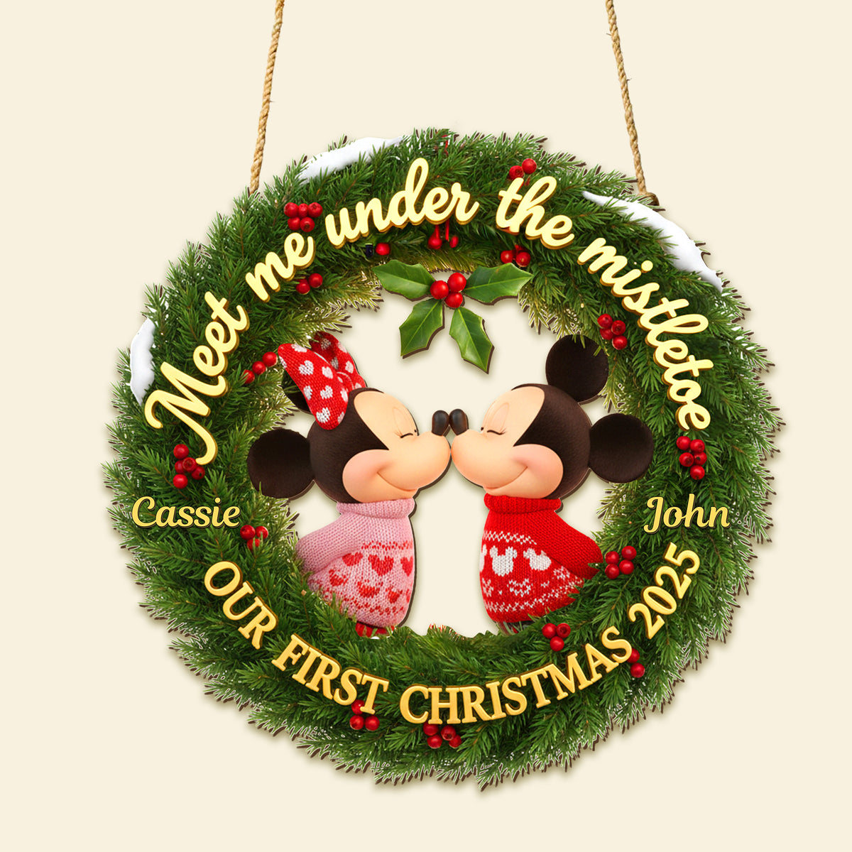 Kissing Couple Laurel Wreath Wood Sign - Personalized Gift For Couple Christmas Wood Sign 04HYMG091025-Homacus