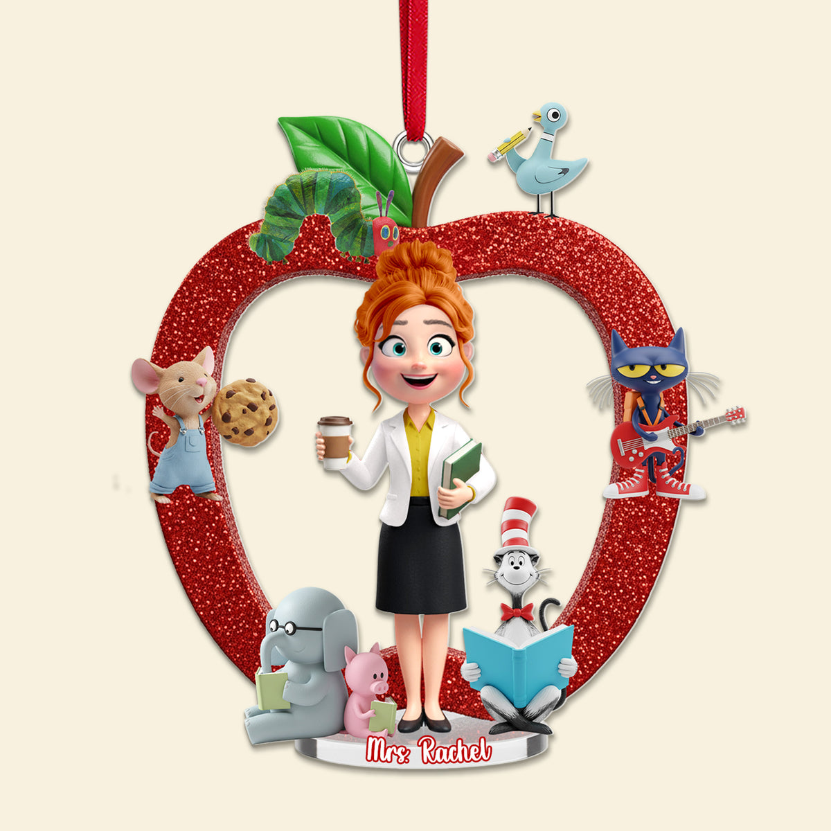 Teacher Apple Ornament - Personalized Gifts For Teacher Christmas Ornament 03NAMG061025-Homacus