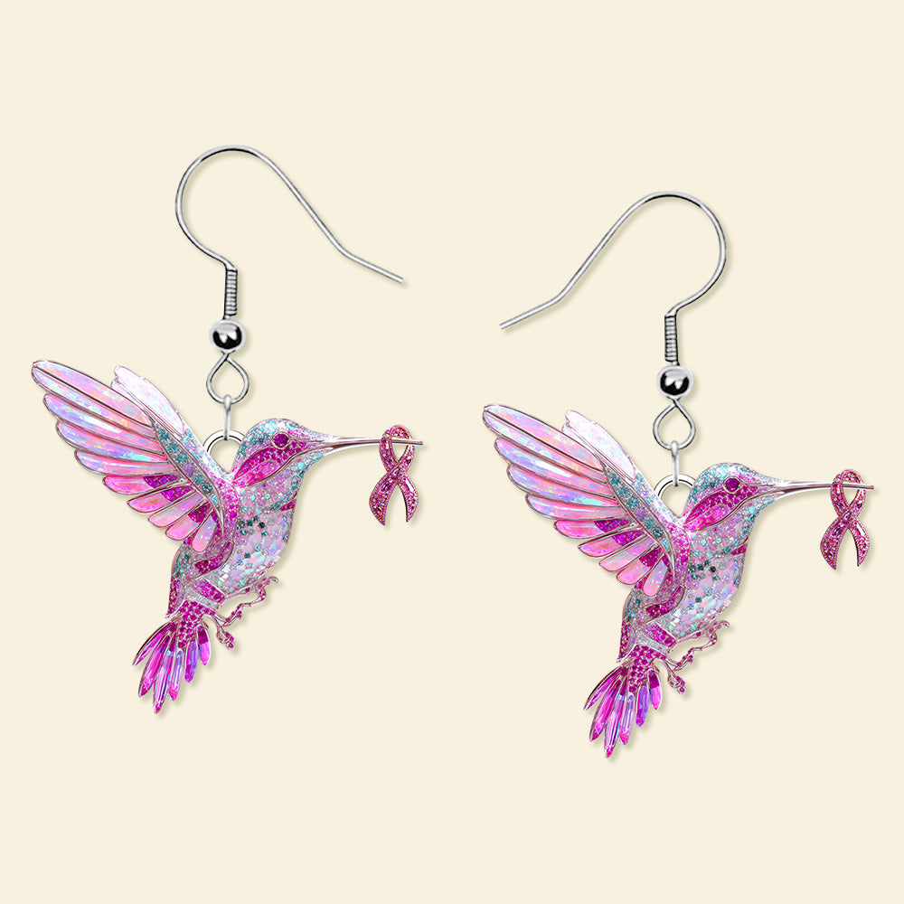 Personalized Gifts For Her, Hummingbird Breast Cancer Earrings 02tgmg280825-Homacus