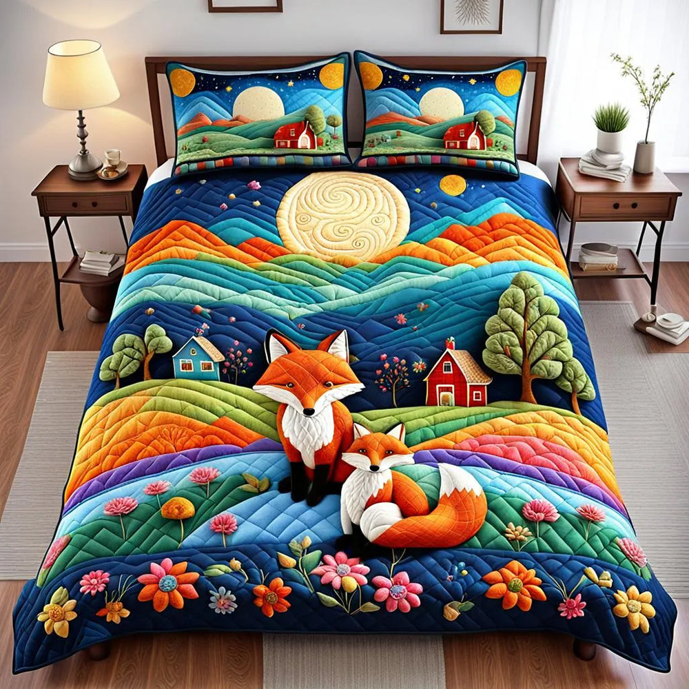 Personalized Gift For Couple Foxes Quilt Bed Set 03KADT220125-Homacus