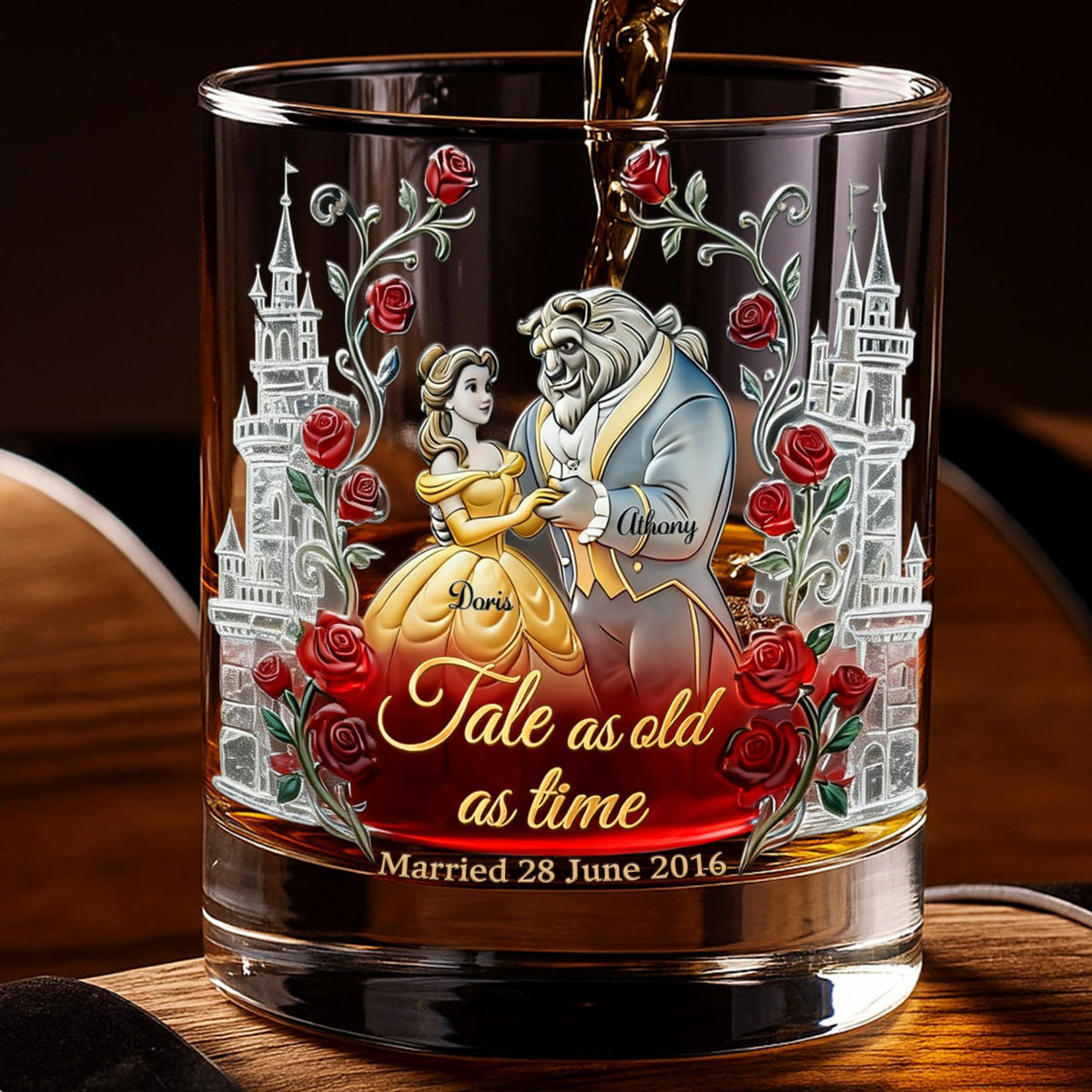 Fairytale Couple 11oz Round Glass - Personalized Gifts For Couple Drinking Glass 03TGLU260126-Homacus